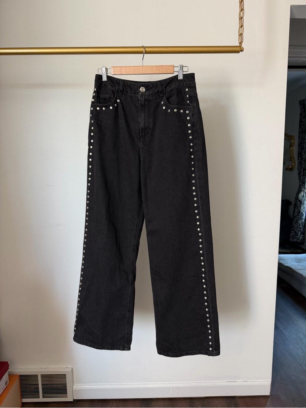 Black Studded Wide-Leg Jeans